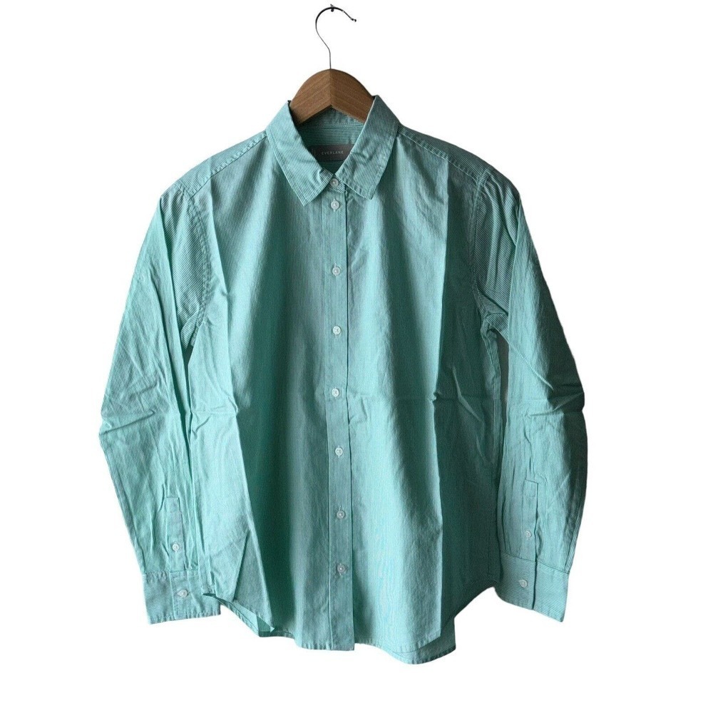 Everlane Size 4 Mint Green Striped Relaxed Fit Button Down Oxford Shirt - New